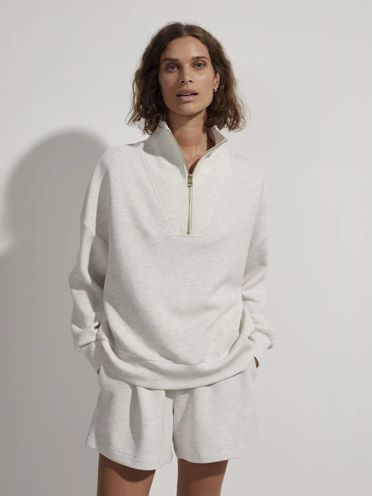 Varley Hawley Half Zip Sweat - IVORY MARL